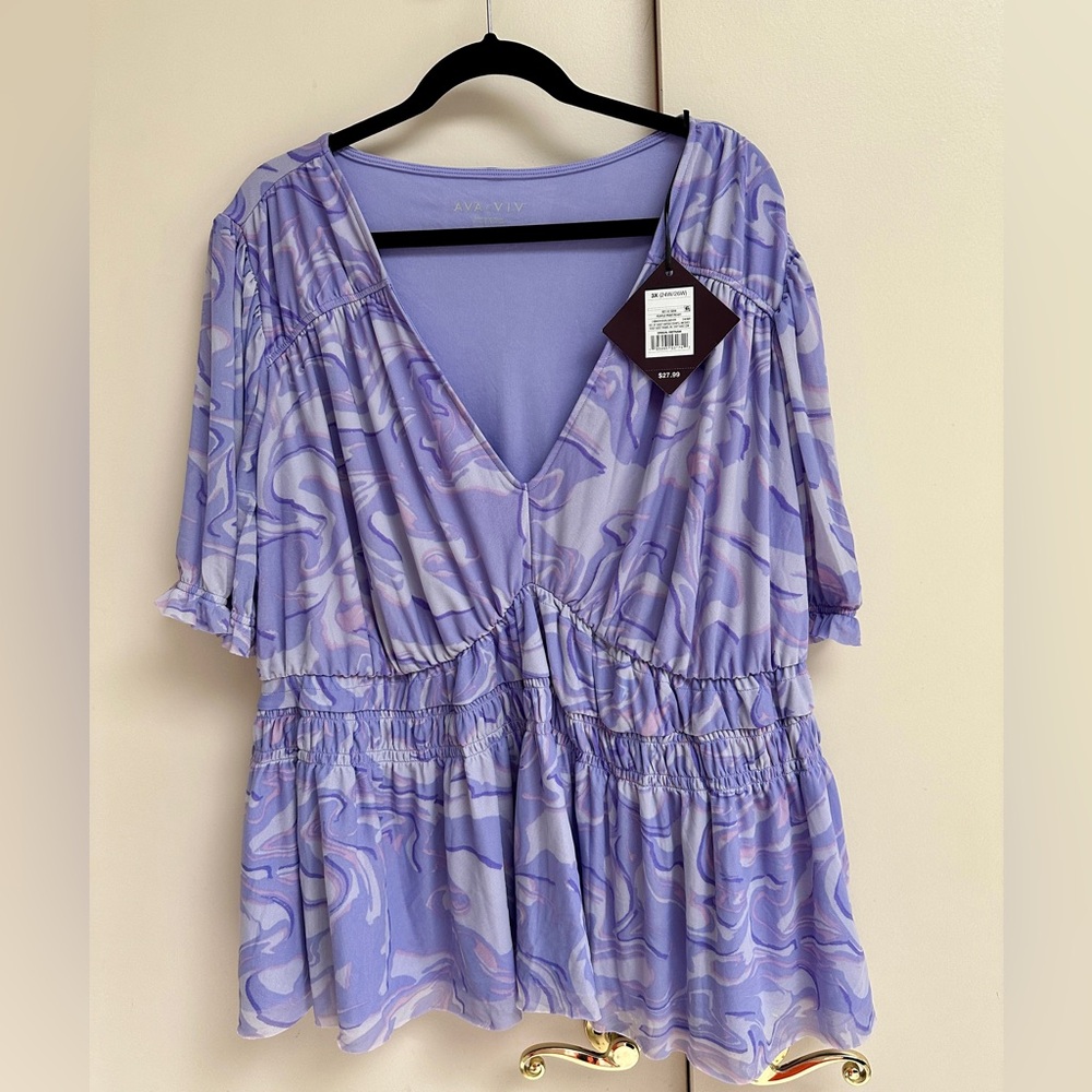 Ava & Viv NWT Purple mesh top 3X
